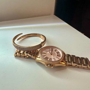 Michael Kors Rose Gold Tone Watch and Bracelet Set